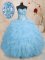 Baby Blue Organza Lace Up Quinceanera Gowns Sleeveless Floor Length Beading and Ruffles