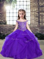 Fashion Purple Organza Lace Up Girls Pageant Dresses Sleeveless Floor Length Beading(SKU PAG1228-1BIZ)