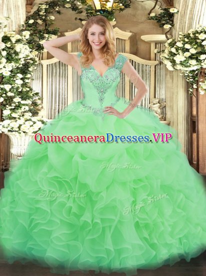 Cute Sleeveless Organza Floor Length Lace Up Quinceanera Dress in Apple Green with Ruffles - Click Image to Close