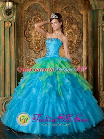 Tallahassee FL Strapless Colorful Appliques Ruffles Layerd For Quinceanera Dress Ball Gown Customize - Click Image to Close