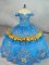 Artistic Embroidery Vestidos de Quinceanera Blue Lace Up Sleeveless Floor Length