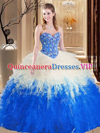 New Arrival Floor Length Ball Gowns Sleeveless Blue And White Sweet 16 Quinceanera Dress Lace Up