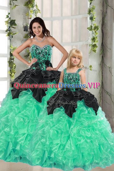 Apple Green Lace Up Vestidos de Quinceanera Beading and Ruffles Sleeveless Floor Length - Click Image to Close