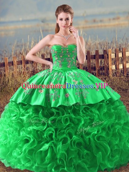 Green Sleeveless Fabric With Rolling Flowers Lace Up Quinceanera Dress for Sweet 16 and Quinceanera - Click Image to Close