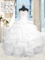 Romantic White Lace Up Quinceanera Gown Beading and Ruffles Sleeveless Floor Length