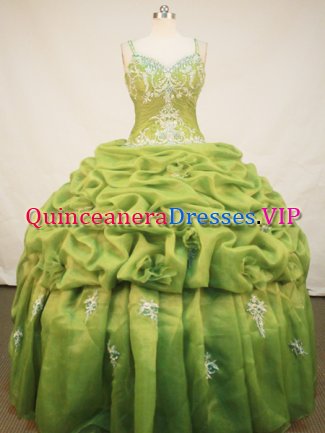 Best Seller Ball Gown Straps Floor-Length Spring Green Appliques and Beading Quinceanera Dresses Style FA-S-142