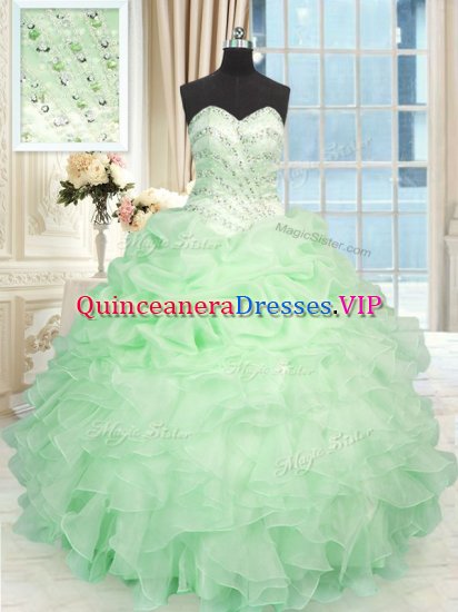 Apple Green Sweetheart Lace Up Beading and Ruffles Ball Gown Prom Dress Sleeveless - Click Image to Close