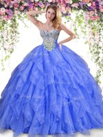 Blue Sweetheart Neckline Beading and Ruffles Vestidos de Quinceanera Sleeveless Lace Up