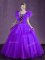 Stunning Purple Ball Gowns Organza Sweetheart Sleeveless Appliques and Ruffles Floor Length Lace Up 15th Birthday Dress