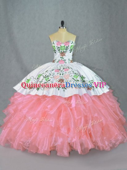 Sweet Sleeveless Lace Up Floor Length Embroidery and Ruffles Sweet 16 Dress - Click Image to Close