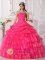 Cangas Spain Gorgeous Ruffles Layered Hot Pink Beaded Decrate Bust and Ruch Sweet Quinceanera Gowns With Floor-length