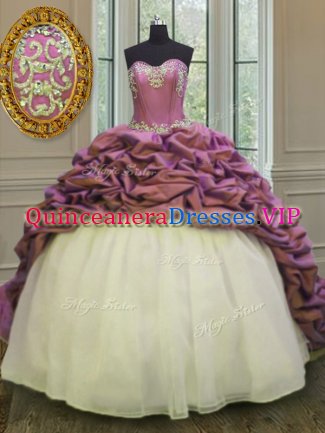 White And Purple Sweetheart Neckline Beading and Appliques and Pick Ups Sweet 16 Quinceanera Dress Sleeveless Lace Up