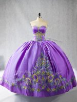 Sweetheart Sleeveless Satin Vestidos de Quinceanera Embroidery Lace Up