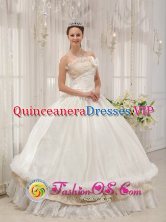 The Most Popular White Cologne Quinceanera Dress With Beading Strapless Floor-length Taffeta Ball Gown