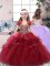 Floor Length Lace Up Little Girls Pageant Gowns Red for Party and Sweet 16 and Wedding Party with Beading