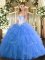 Glittering Ball Gowns Quinceanera Gown Baby Blue Sweetheart Tulle Sleeveless Floor Length Lace Up