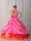 Storrs Connecticut/CT One Shoulder Multi-color Beaded Decorate Bust and Hand Made Flowers Quinceanera Dresses With Pick-ups