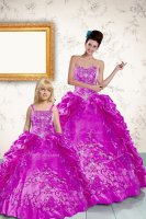 Sleeveless Floor Length Beading and Embroidery and Pick Ups Lace Up 15 Quinceanera Dress with Purple