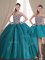 Three Piece Tulle Sleeveless With Train Quinceanera Gown Brush Train and Beading