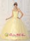 Fashionable Light Yellow Sweet 16 Quinceanera Dress With Sweetheart Ruched Bodice Organza Appliques Auburn NY