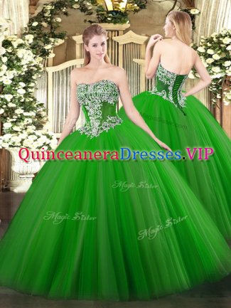 Fancy Beading Sweet 16 Dresses Green Lace Up Sleeveless Floor Length