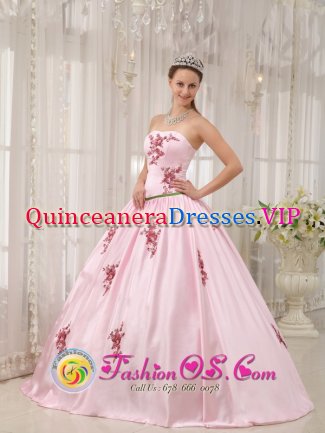 Elegant A-line Baby Pink Appliques Decorate Quinceanera Dress With Strapless Taffeta In Columbus Mississippi/MS