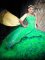 Discount With Train Lace Up Quince Ball Gowns Green for Military Ball and Sweet 16 and Quinceanera with Embroidery and Ruffles Brush Train
