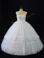Fantastic White A-line Tulle Straps Sleeveless Beading and Appliques Floor Length Lace Up Quinceanera Dresses(SKU PSSW1066BIZ)