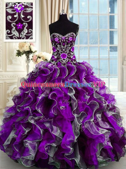 Floor Length Lace Up Quinceanera Dresses Multi-color for Military Ball and Sweet 16 and Quinceanera with Beading and Appliques - Click Image to Close