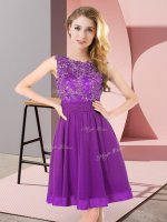 Ideal Purple Sleeveless Chiffon Backless Dama Dress for Wedding Party