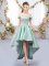Luxury Apple Green A-line Off The Shoulder Sleeveless Satin High Low Lace Up Appliques Damas Dress