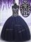 Floor Length Navy Blue Quinceanera Gowns Tulle Sleeveless Beading