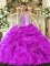 Fuchsia Lace Up Sweetheart Beading and Ruffles and Pick Ups Ball Gown Prom Dress Organza Sleeveless