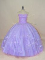 Colorful Lavender Sweetheart Neckline Beading and Hand Made Flower Quinceanera Gown Sleeveless Backless
