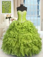 Dazzling Yellow Green Lace Up Sweet 16 Dresses Beading and Ruffles Sleeveless Floor Length