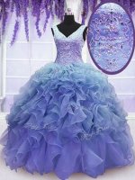 Ball Gowns 15 Quinceanera Dress Purple V-neck Organza Sleeveless Floor Length Lace Up(SKU PSSW098-4BIZ)