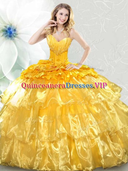 Dramatic Sequins Ruffled Ball Gowns Sleeveless Gold Vestidos de Quinceanera Lace Up - Click Image to Close