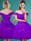 Captivating Eggplant Purple Cap Sleeves Knee Length Lace and Belt Lace Up Dama Dress for Quinceanera