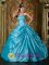 Big Spring Texas/TX Teal Taffeta With Appliques And beads Ball Gown Strapless Floor-length Quinceanera Dress