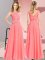 Spectacular Watermelon Red Empire Chiffon Scoop Sleeveless Beading and Appliques Floor Length Zipper Vestidos de Damas