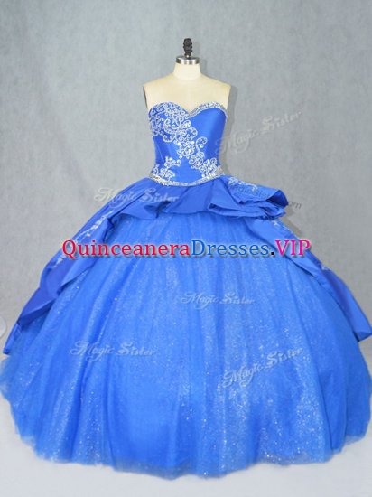 Classical Blue Quinceanera Dress Sweetheart Sleeveless Court Train Lace Up - Click Image to Close