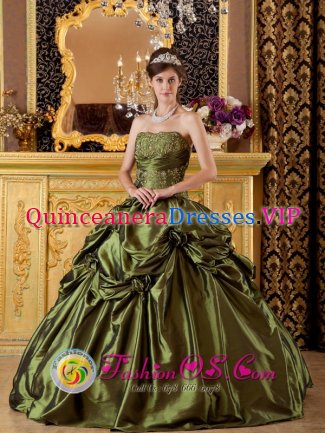 Brand New Olive Green Quinceanera Dress Clearrance With Taffeta Appliques And Pick-ups Decorate In Boca Raton FL