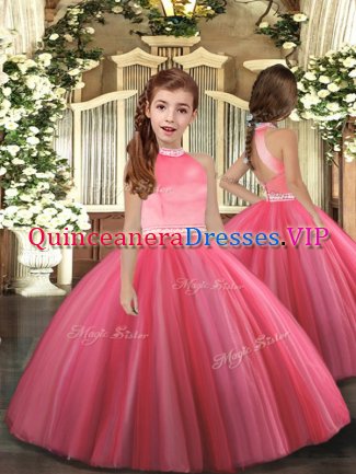 Sleeveless Zipper Floor Length Beading Kids Formal Wear