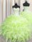 Visible Boning Yellow Green Ball Gowns Organza Sweetheart Sleeveless Beading and Ruffles Floor Length Zipper Ball Gown Prom Dress