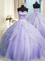 Lavender Tulle Lace Up Quinceanera Dresses Sleeveless With Train Court Train Beading and Appliques(SKU PSSW0357-3BIZ)