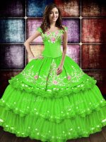 Taffeta Lace Up Off The Shoulder Sleeveless Floor Length Quinceanera Gown Embroidery and Ruffled Layers
