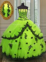 Fancy Yellow Green Strapless Lace Up Appliques Sweet 16 Quinceanera Dress Sleeveless