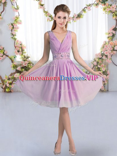 Super Chiffon Sleeveless Knee Length Dama Dress and Beading - Click Image to Close