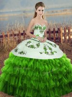 Glorious Embroidery and Ruffled Layers and Bowknot 15th Birthday Dress Green Lace Up Sleeveless Floor Length(SKU SJQDDT2150002-9BIZ)