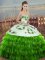Glorious Embroidery and Ruffled Layers and Bowknot 15th Birthday Dress Green Lace Up Sleeveless Floor Length